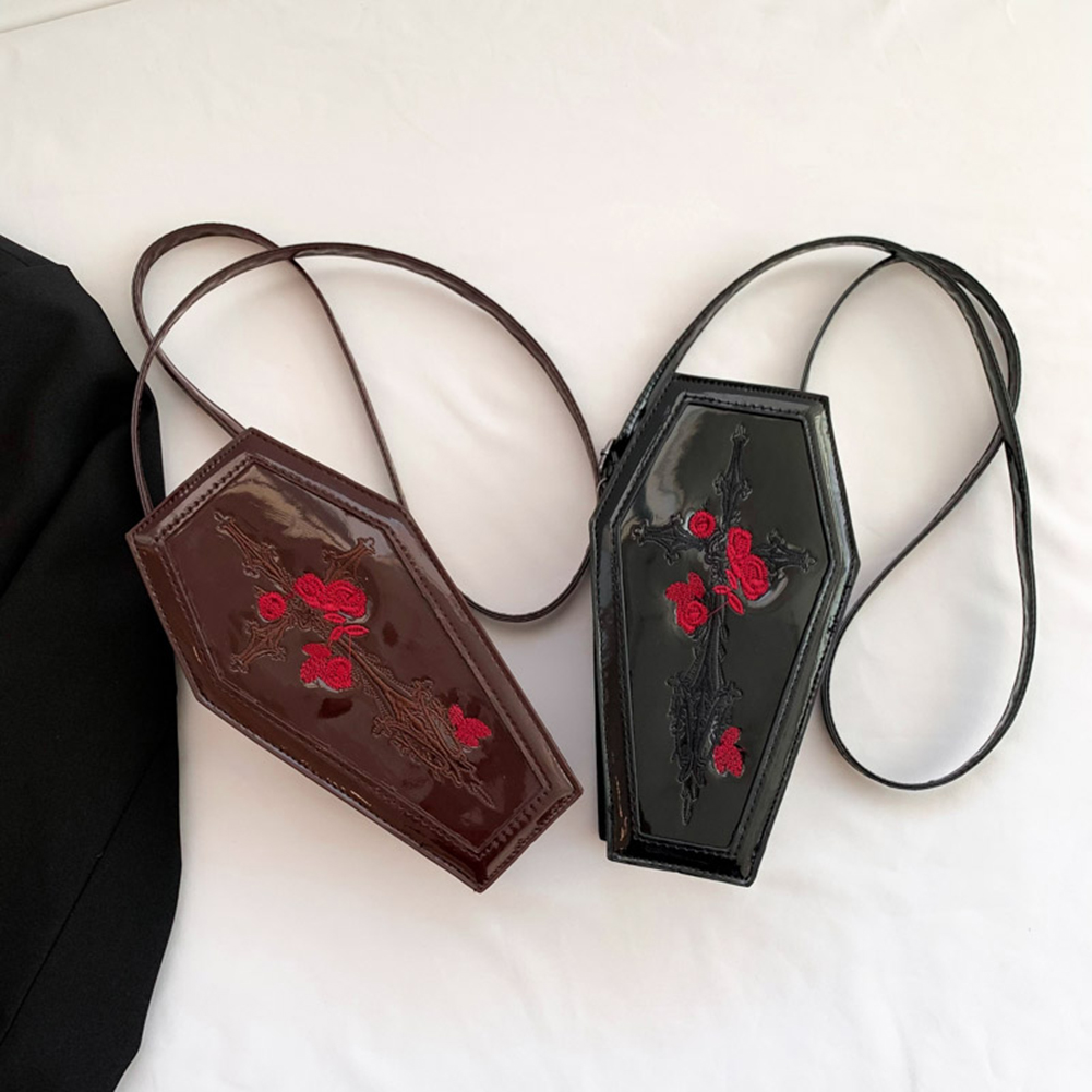 Women Coffin Satchel Purse Cartoon Gothic Crossbody Bag Novelty Rose Crossbody Pouch Casual Satchel Bag Halloween Gift