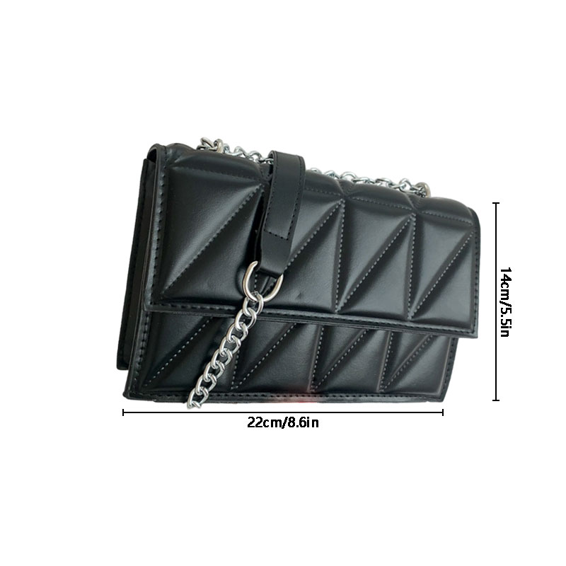 Solid Plaid Crossbody Bags For Women, Chain Decor Fashion Shoulder Bag Ladies For Daily Used