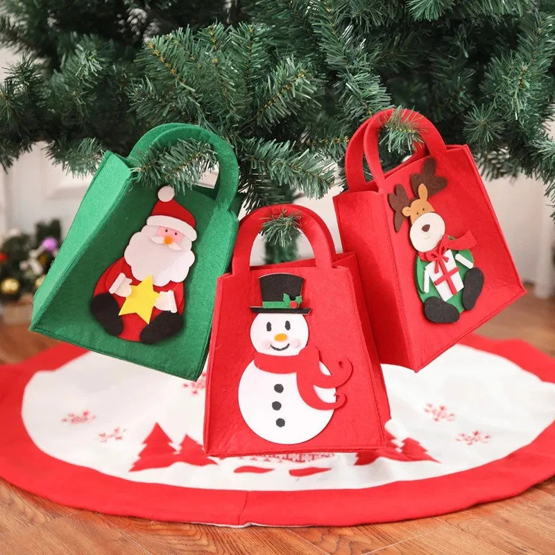 Felt Christmas Bag Santa Claus Gift Candy Handbag Snack Biscuit Storage Bag Reusable Mini Handbag Year Decoration 241107