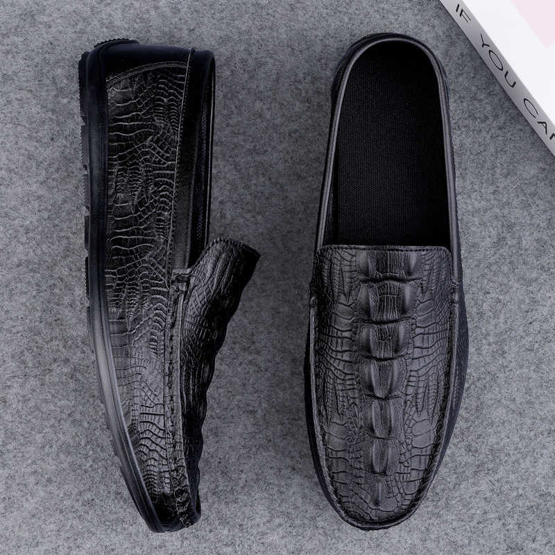 CMM Large Mens Bean Shoes Fashion Crocodile Pattern Mens Loafers Comfortable and Durable Lazy Shoes One Foot Kick Mens Shoes