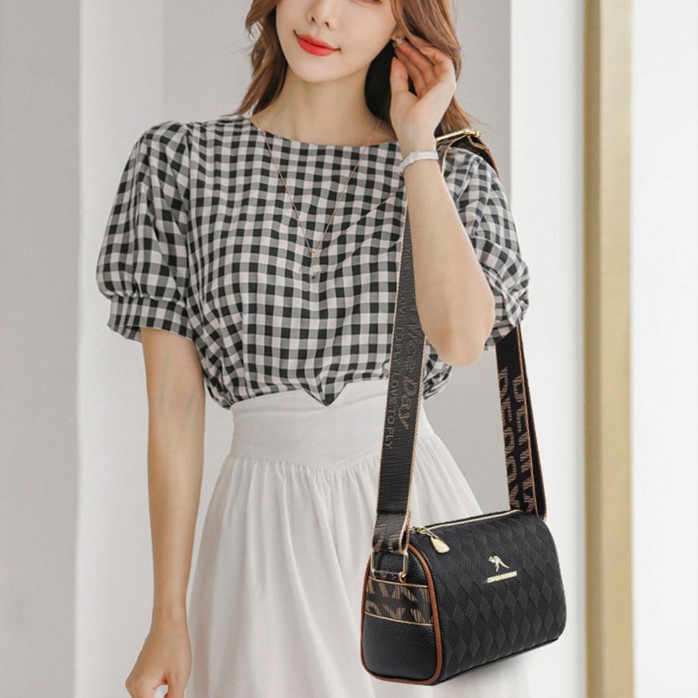Ladies Plaid Shoulder Bag Large-capacity Crossbody Bag Fashionable and Versatile Cylindrical Bag Mom Bag Hand Bag Commuting Bag