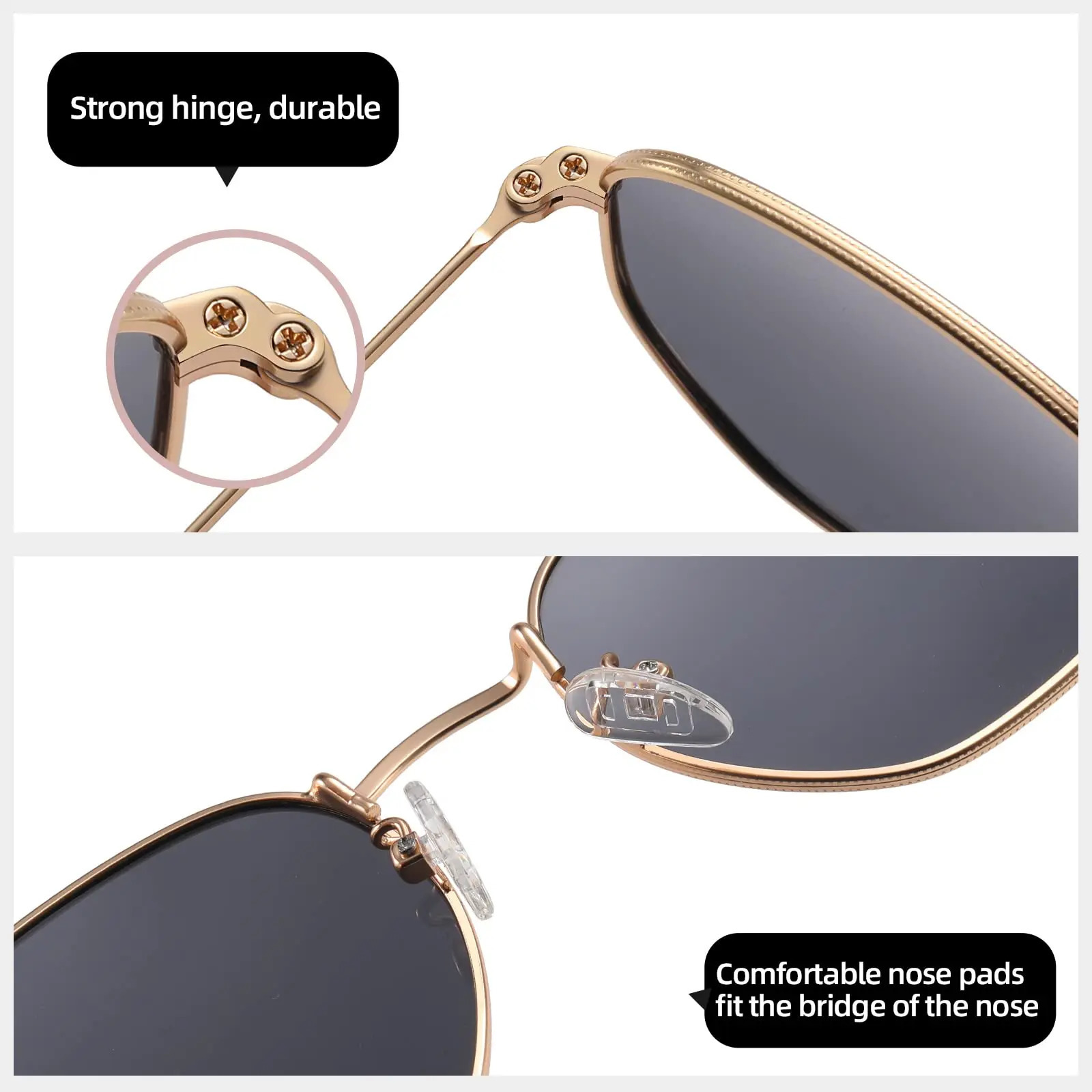 Fashion polarized sunglasses mens fashion metal square hexagonal sunglasses UV resistant driving lenses glasses 241106
