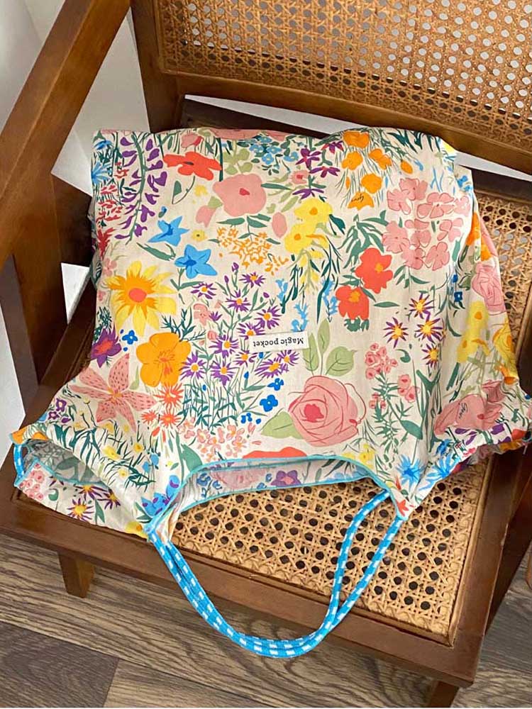 Hylhexyr Ins Small Floral Canvas Shoulder Bag Large Capacity Casual Tote Shopping Bags For Women