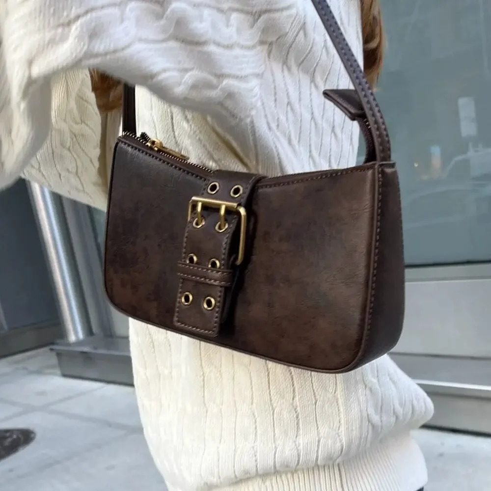 Miyagawa Brown Belt Baguette Retro Single Shoulder Bottom Bag Student Beauty Girl Fashion er Bag 241106
