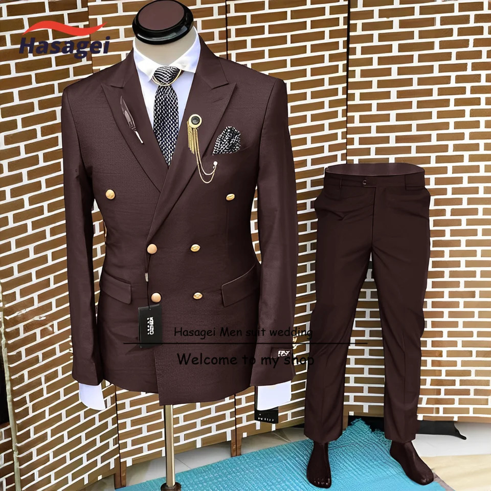 Mens wedding evening gown double-layer jacket and pants 2-piece set business jacket gold button set grooms set 241106
