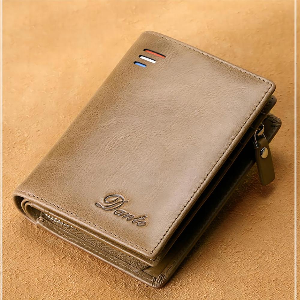 Men's wallet 100% genuine leather short RFID anti-theft brush zero wallet zipper wallet multifunctional large capacity card bag