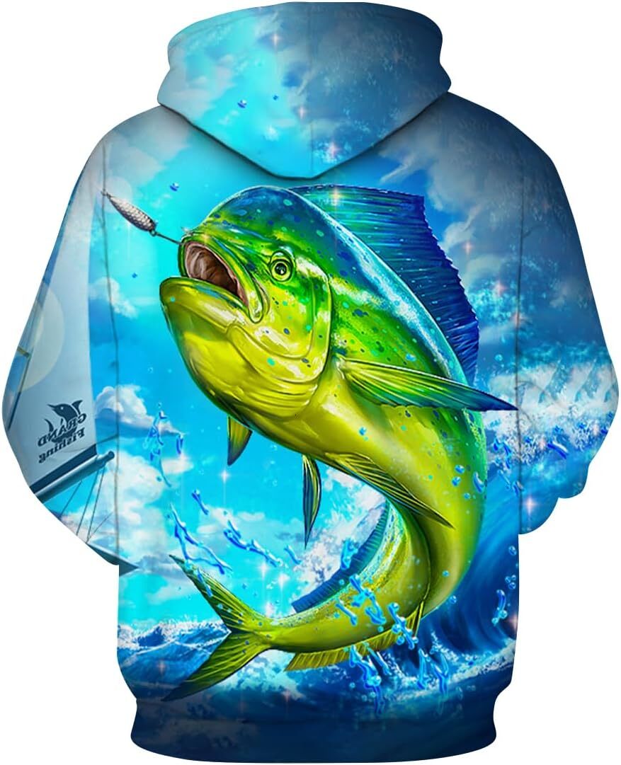 Hoodie for Mens Womens Mens Fishing Hoodie - Animal Theme, Realistic Graphic Sweatshirt Graphic Hoodies sweatshirt Cool fishing patterns
