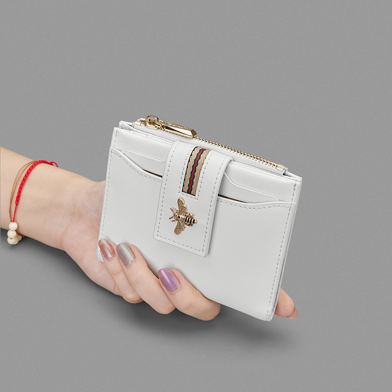 WILLIAMPOLO Bee Wallet Women Short Small Purse Card Case Simple Ladies Female Fashion New Design Genuine Leather