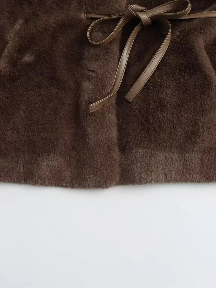 Winter Simulated Mink Velvet Lace Waist Fur Coat V-neck Temperature Friendly Womens Fur Coat 241107