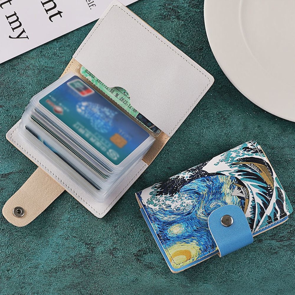 Anti Thief Credit Card Holder Scenery Oil Painting Pu Leather ID Card Holder 24 Card Slots Bus Card Storage Case Universal