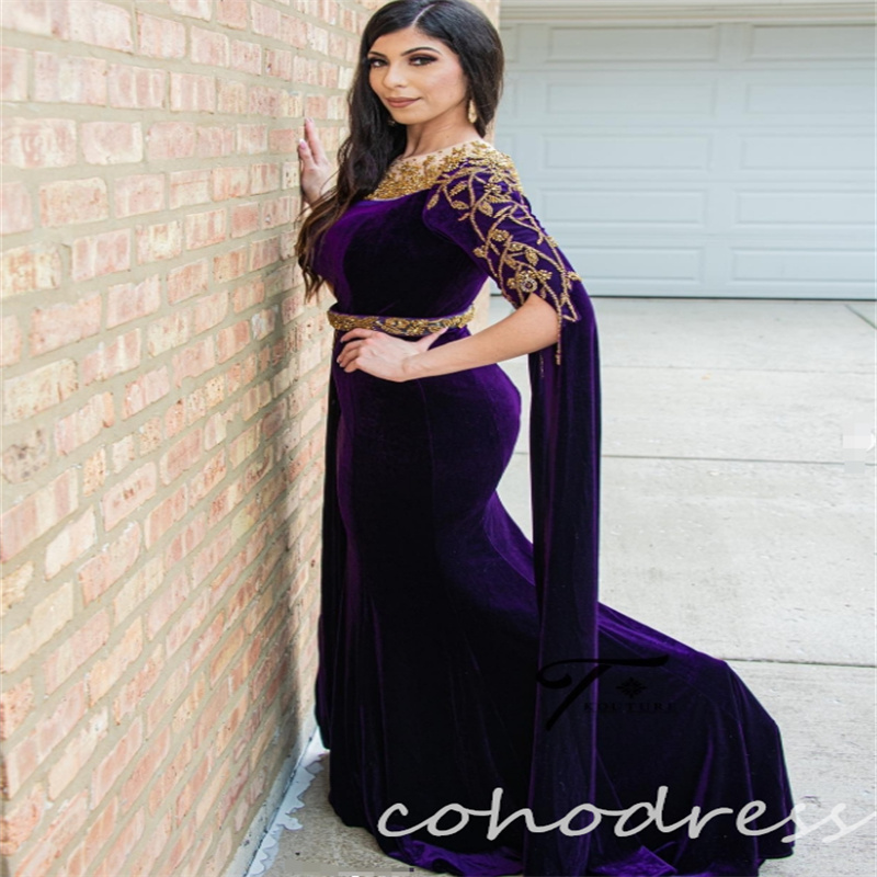 Elegant Purple Mermaid Evening Dresses With Beaded Velvet Middle East Arabic Dubai Prom Dress Gorgeous Formal Second Party Wear Vestio De Fiesta