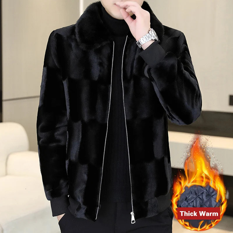 Winter Contrast Mens Mink Coat European Edition Thick Hooded Mink Coat Mens Tank Top Cuir Mens Jacket 241107
