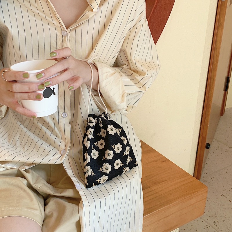 Floral Plaid Canvas Drawstring Bag Christmas Gift Candy Jewelry Cosmetics Coins Keys Organizer Packing Bags Storage Bag Pouch