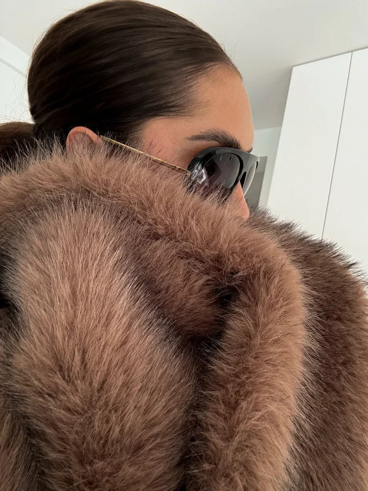 Women Fashion Warm Faux Fur Lapel Short Coat 2024 Fashion Big Lapel Full Sleeve Flurry Loose Jacket Chic Female Streetwear 241107