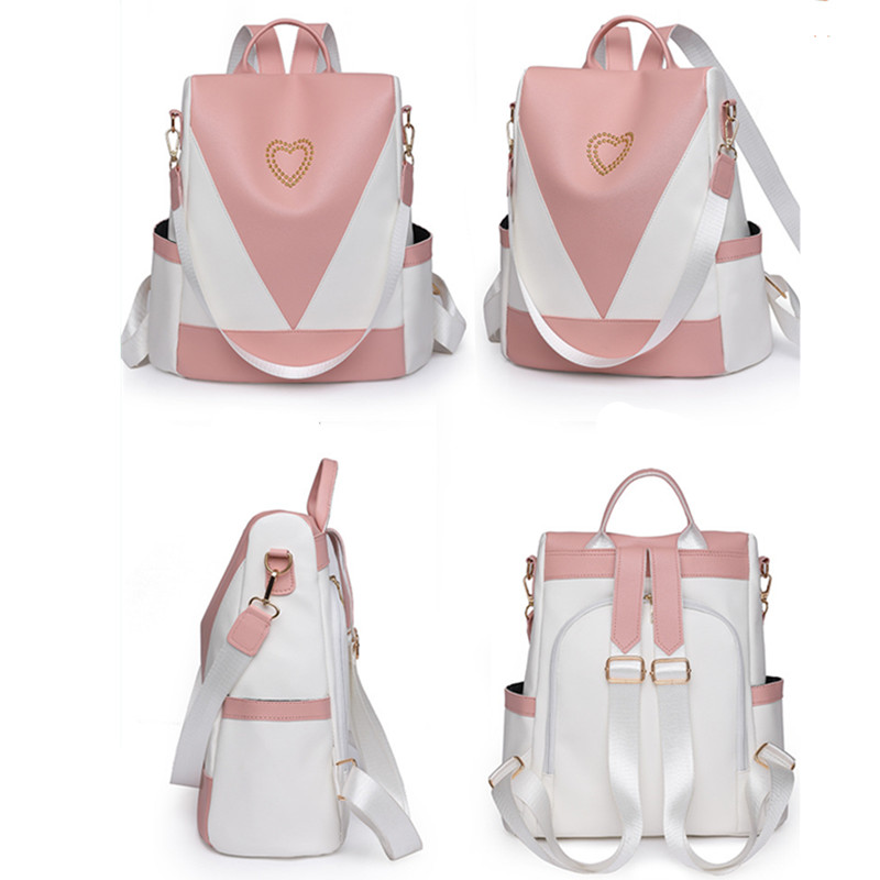 PU Leather Antio-theft Women's Backpack Waterproof Nylon School Bags For Teenage Girls High Quality Fashion Travel Tote Packbag