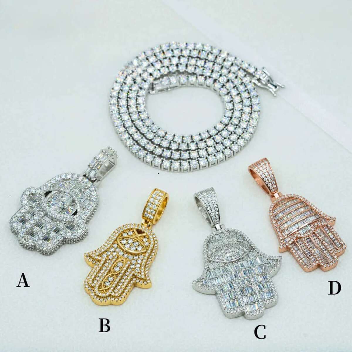 Shining jewelry sterg sier hip hop iced out vvs moissanite hamsa pendant necklace
