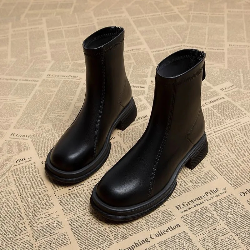 Autumn and winter womens ankle boots casual back zipper low boots womens retro short boots 241106