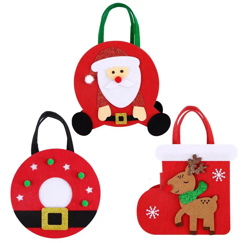 Christmas felt treatment bag childrens reusable treatment bag decorated with Santa Claus treatment bag with chocolate biscuit handle 241107