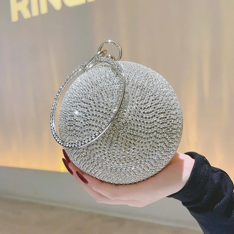 Gold Silver Color Round Ball Clutches For Women Fashion Luxury Shining Diamond Rhinestone Evening Bag Dinner Party Purse Handbag