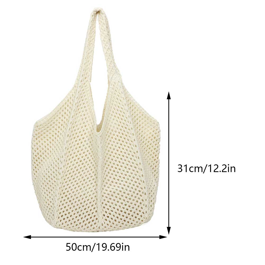 Women Crochet Tote Bag Fashion Hollow Out Knitted Bag Large Capacity Handbag Female Summer Beach Solid Color Woven Shoulder Bag