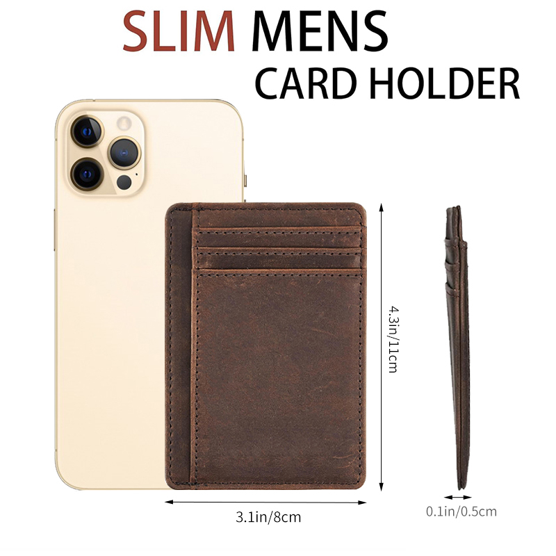 Genuine Leather RFID Blocking Retro Thin Card Holder wallet, Crazy Horse Leather Minimalist Slim Front Pocket wallets