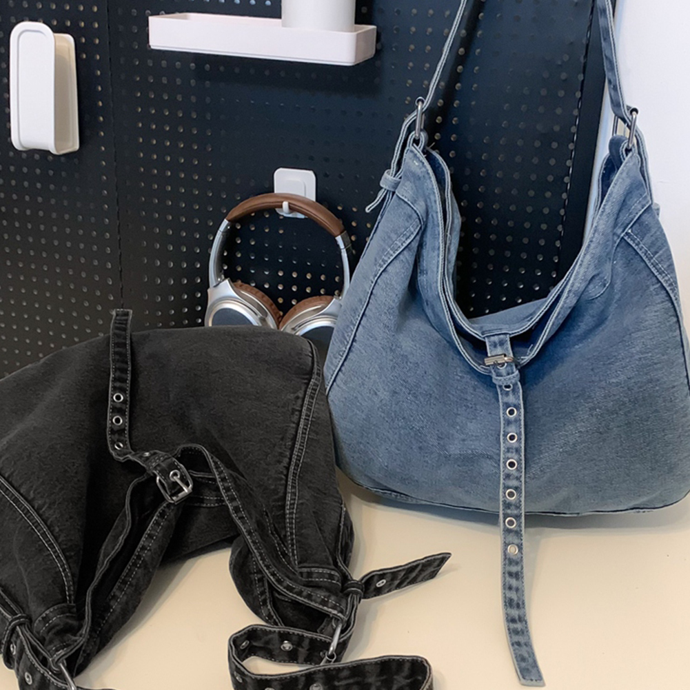 Denim Shoulder Bag Retro Tote Bag Large Capacity Fashion Handbag with Adjustable Strap Casual Shoulder Purse for Women