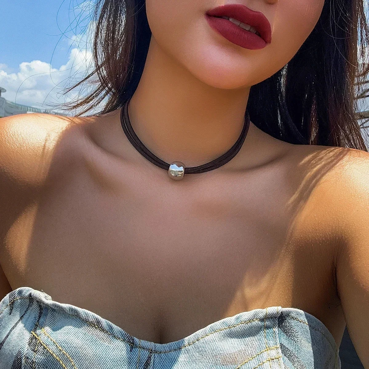 Laceeo Simple CCB Bead Charm Necklace Korean Velvet Rope Chain with Pendant Suitable for Girls Necklace Parties 241107