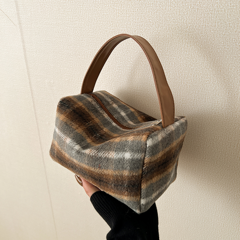 ldm Woolen Cloth Top-Handle Patchwork BagsWomen's Bags on Sale 2024 High Quality Shoulder Bags Sewing Thread Handbag Casual Bolso
