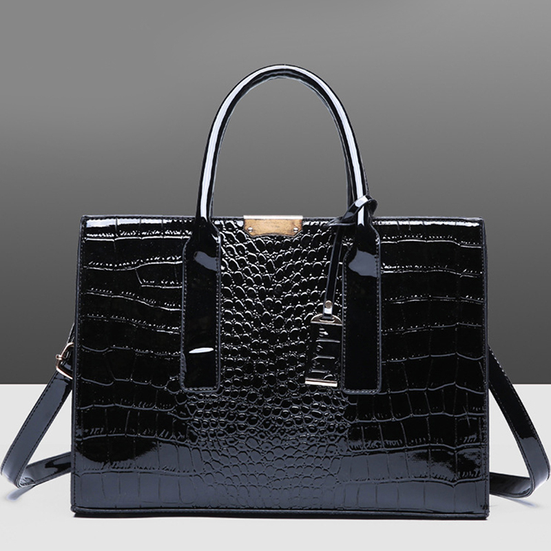 Women Split Leather Handbag Fashionable Crocodile Pattern Leather Shoulder Bag Classical Tote Crossbody Bag