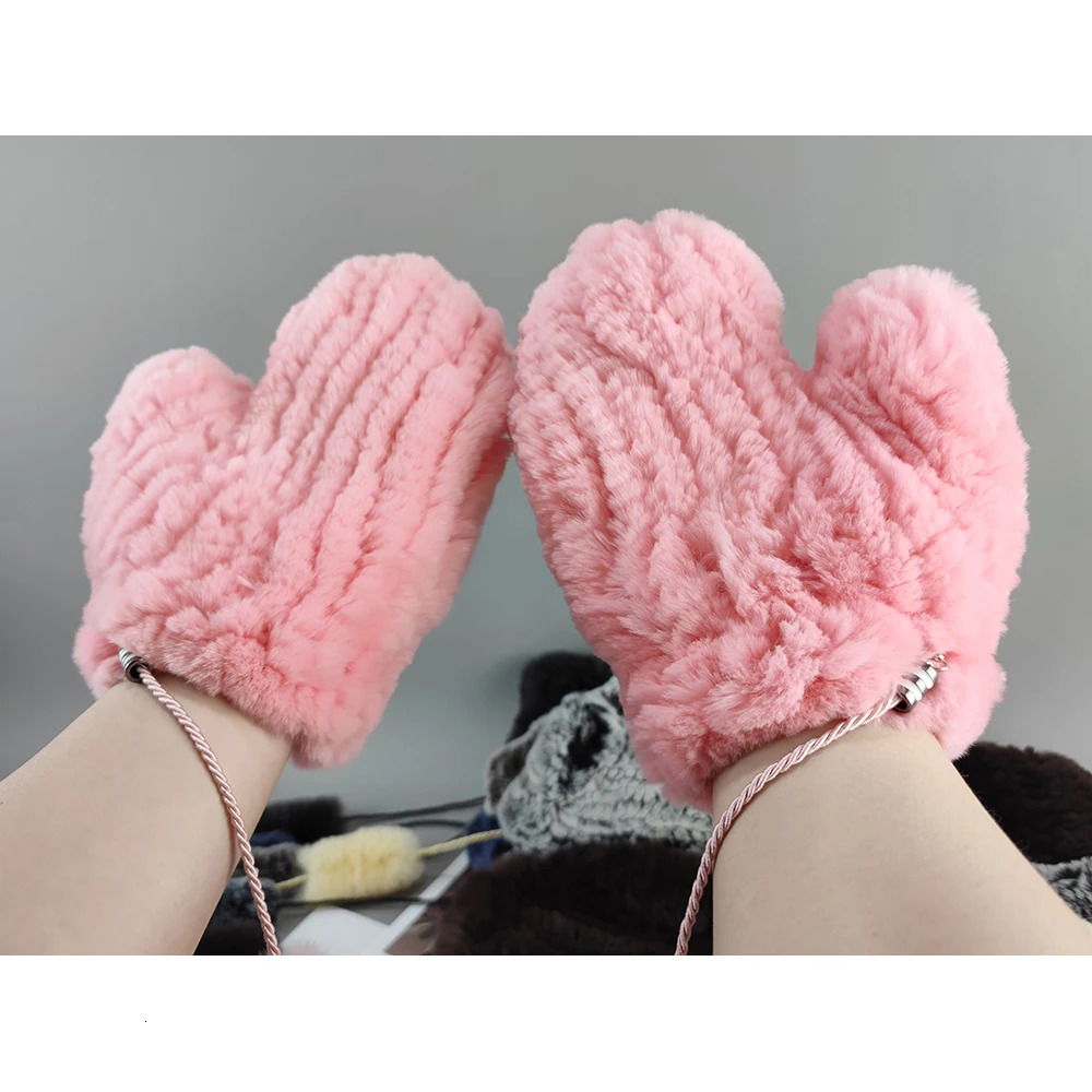 Womens Winter Rex Rabbit Fur Watch Warm Thick Womens Fur Gloves Elastic Girls Sled Gloves 241106