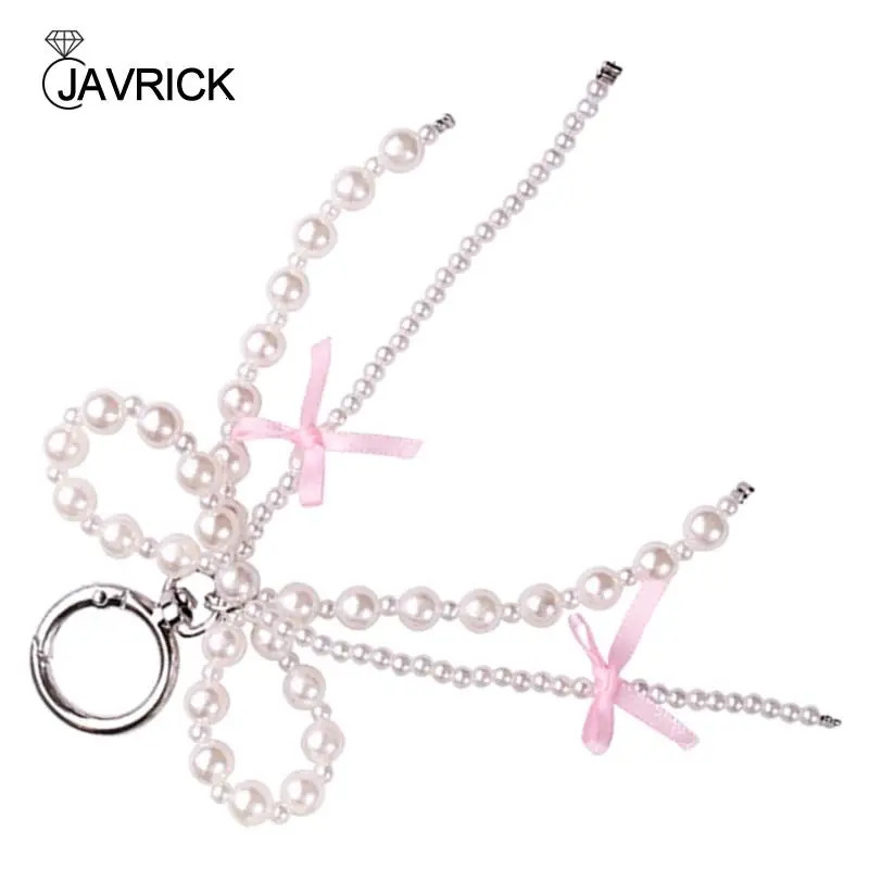 61 bow shaped keychain pendants pearl bead bow keychains fashionable bow decorations mobile phone car key bags 241107
