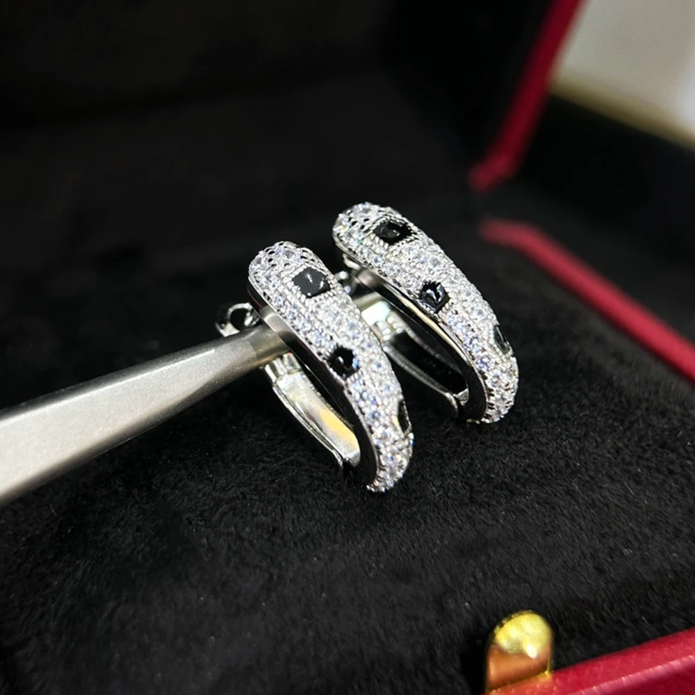 AYJEWELRY Solid 925 Silver Black Enamel Leopard Ring Earrings Womens Jewelry Wholesale 241106