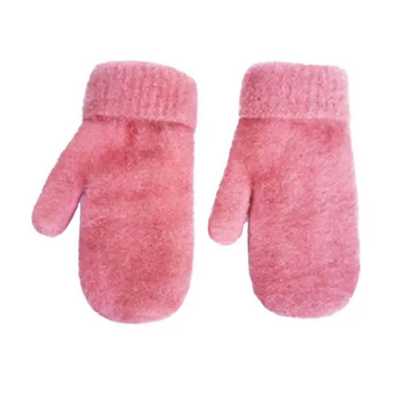 1 pair of winter knitted womens gloves warm and thick with connected fingers womens plush Korean solid full finger cute mink velvet gloves 241107