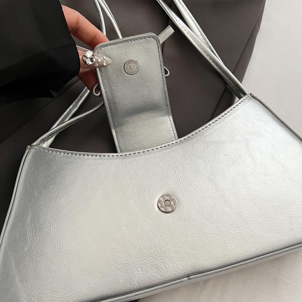 Women Leisure Armpit Handbag PU Leather Fashion Shoulder Purse Solid Color Travel Underarm Handbag Female Dating Bag