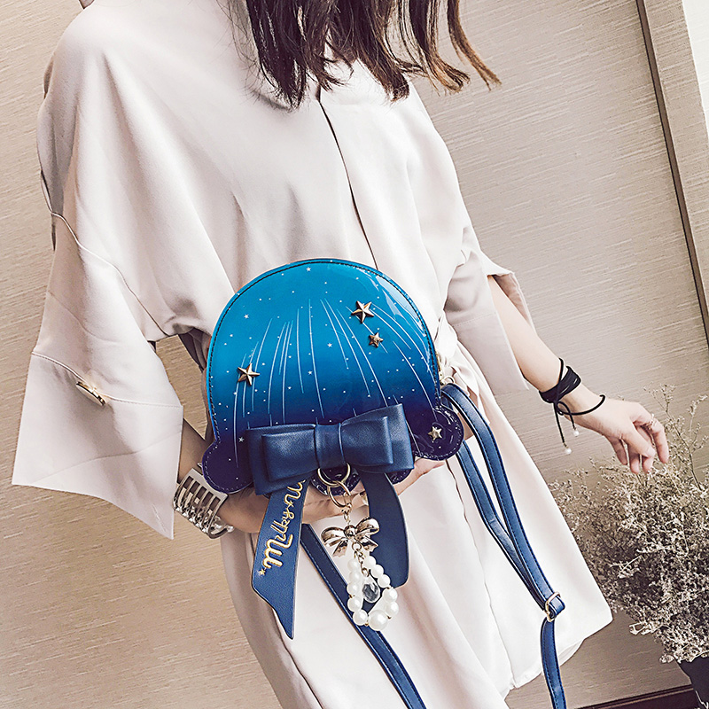 Pastel Ocean Jellyfish Bag Cute Lolita Girl Marine Blue Bow Pearl Color Shoulder Bag Cross Body Satchel Messenger Handbag