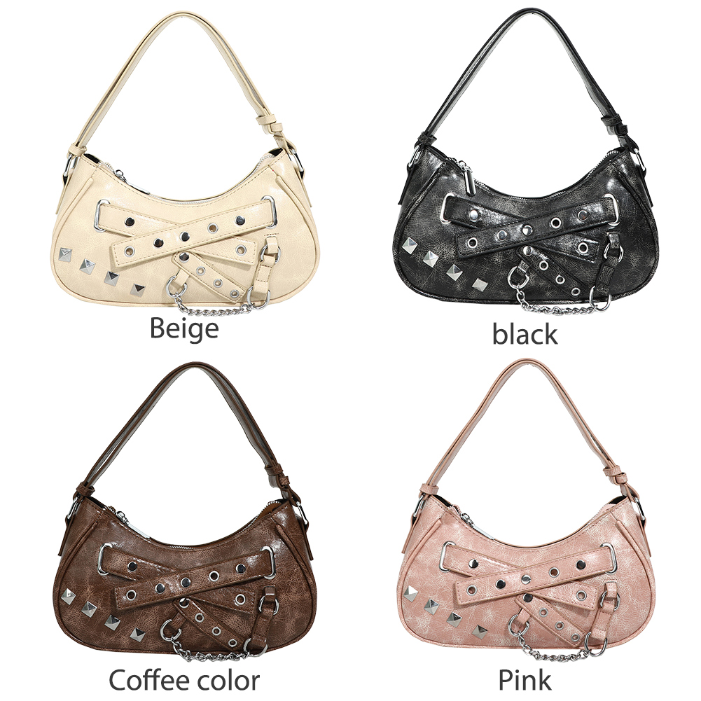 Women Vintage Shoulder Bag PU Leather Luxury Chain Handbag Cool Girl Underarm Bag Girls Outdoor Daily Bag