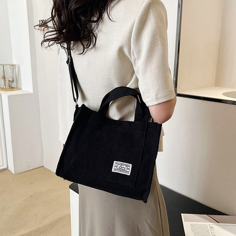 Corduroy Casual Women's Tote Shoulder Bag Retro Art Canvas Crossbody Bags for Women Cotton Zipper Handbags Luxury Designer