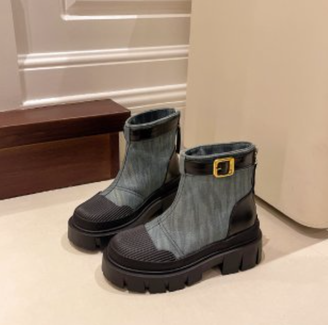 Women's Fashion Boots:British Style Trendy Thick Sole Martin Boots Outdoor Wear Winter Warm,Black/Beige,fashion