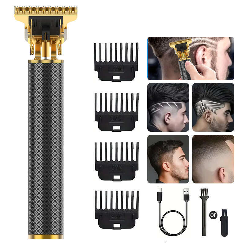 Professional Cordless Electric Hair Clippers Men Rechargeable T-Shaped Knife 4 Guide Combs Zero-Gap Haircut Father's Day Gifts