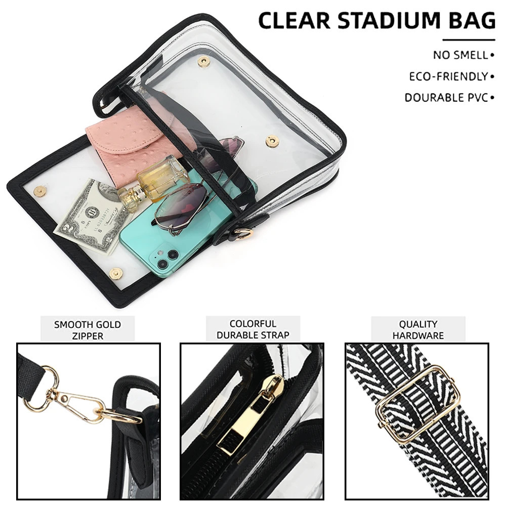 Clear Satchel Bag Purse Stadium Approved for Women Small Clear Crossbody Bag Fashion Cute See Through Clutch Mini Shoulder Bag 241107