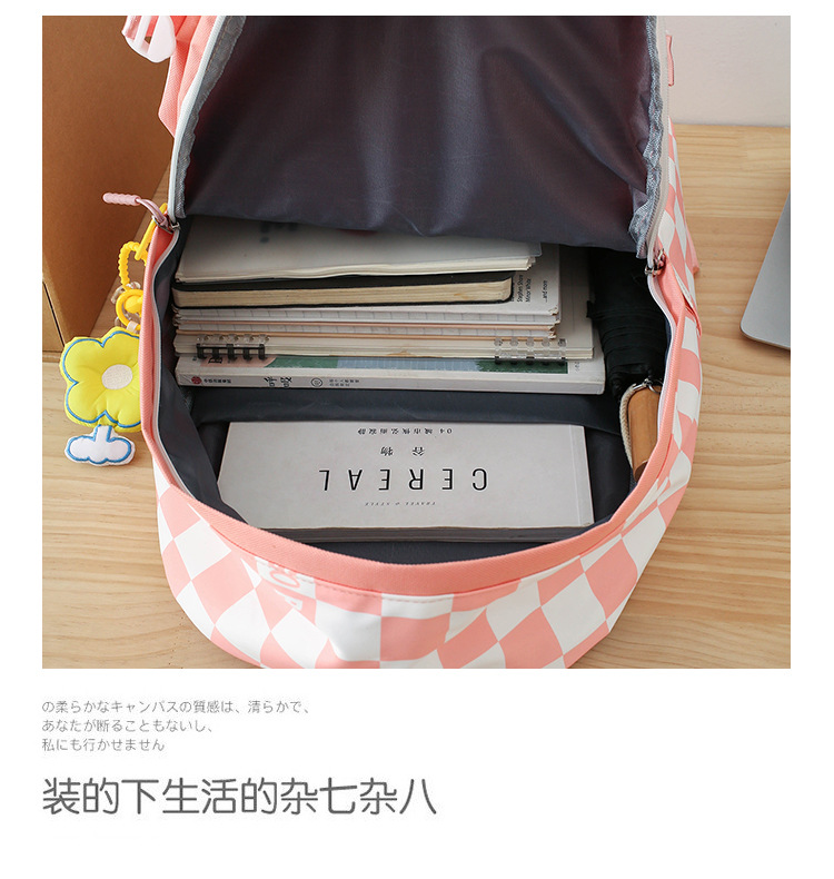 4 Pcs Set Women Backpack Harajuku Laptop Canvas plaid School Bags For Teenage Girls Kawaii College Student Kid Book Bag Rucksack