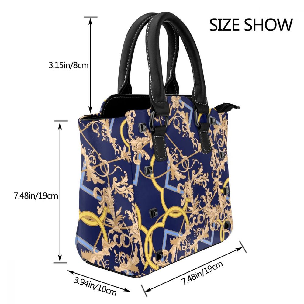 NOISYDESIGNS Fashion Leather Female Tote Bag Retro European Pattern Women Top-handle Bags with Rivets Retro Blue Tote Bags Sac