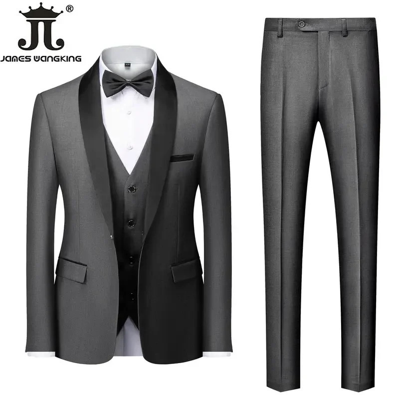 M-6XL jacket vest pants solid color mens formal business office suit grooms wedding dress party coat vest Trousers evening gown 241106