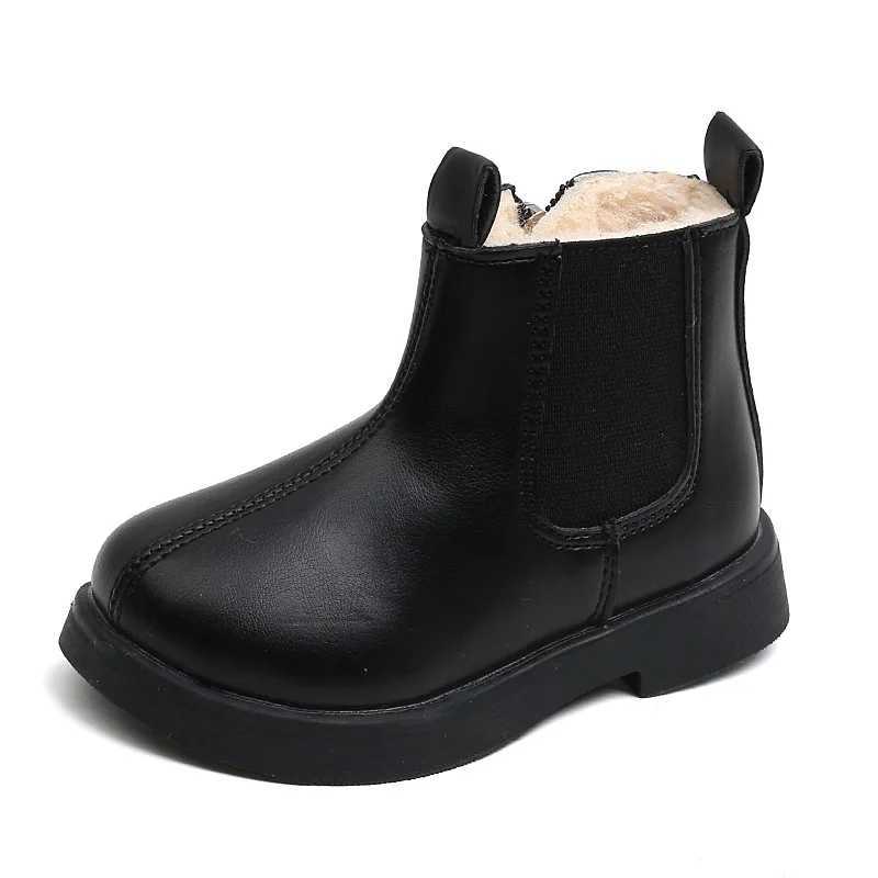 Children Short Boots for Girls Cool Black Winter Beige Boys Cotton Kids Chelsea Boots PU Fashion Non-slip Round-toe 2023 BritainXJ241206