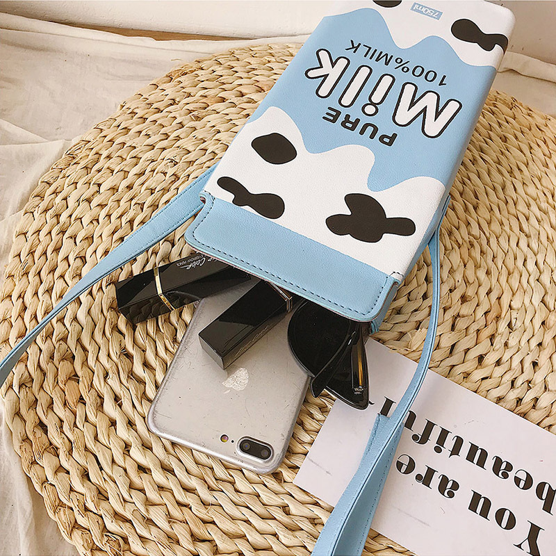 Cute Milk Box Women Shoulder Bag Designer Drink Cartoon Printing Crossbody Bags for Women 2021 Harajuku Small Coin Purses Girls