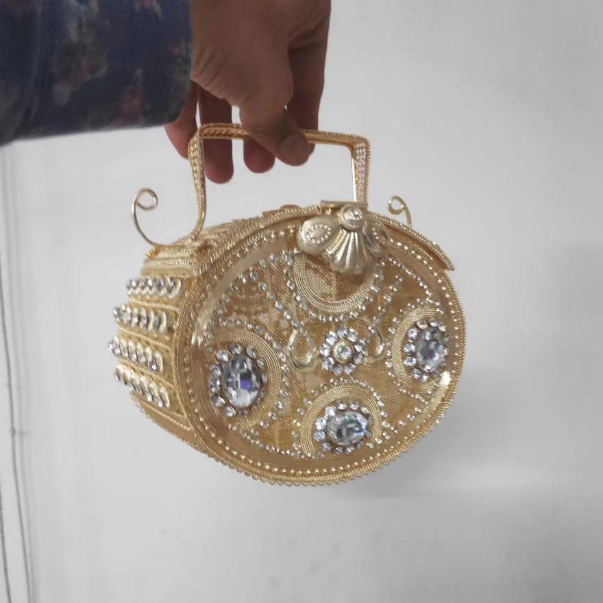 DOYUTIG Indian Design Women's Gold Long Tassels Handmade Bead Clutches Lady Classical Rhinestone Tassel Wedding Evening Bag F698