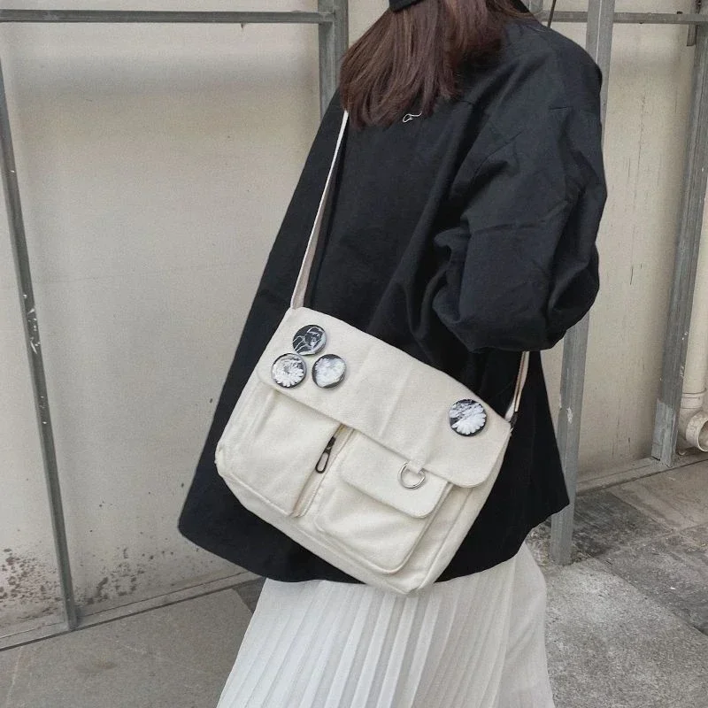 Women Canvas Messenger Bag Youth Ladies Fashion Shoulder Bag Student Large Capacity Female Crossbody Bags Woman Packet