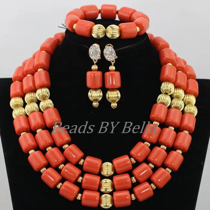 Traditional Nigerian Wedding Artificial Coral Bead Bridal Jewelry Set African Bead Jewelry Necklace Set ABF901 241106