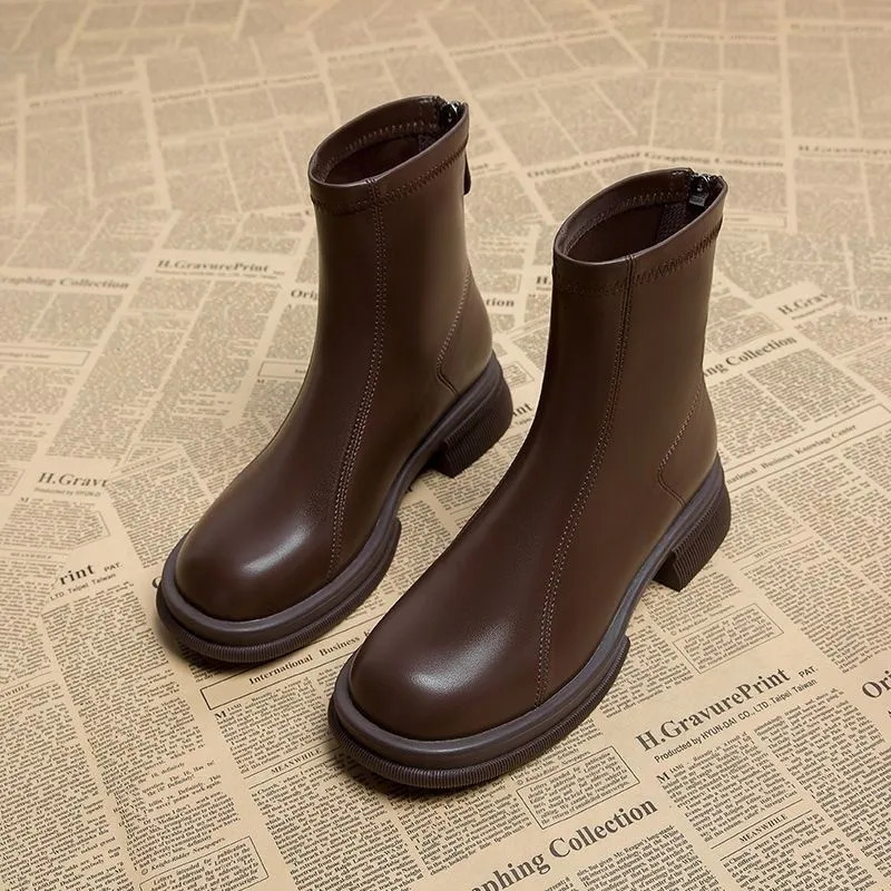 Autumn and winter womens ankle boots casual back zipper low boots womens retro short boots 241106