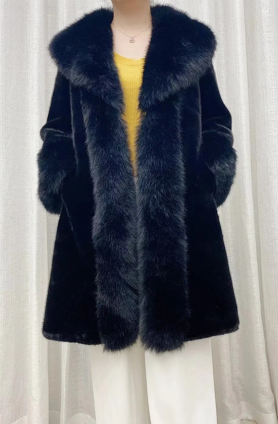 Artificial fur coat medium length artificial fox fur coat lapel womens coat loose and warm for autumn and winter 24 241107